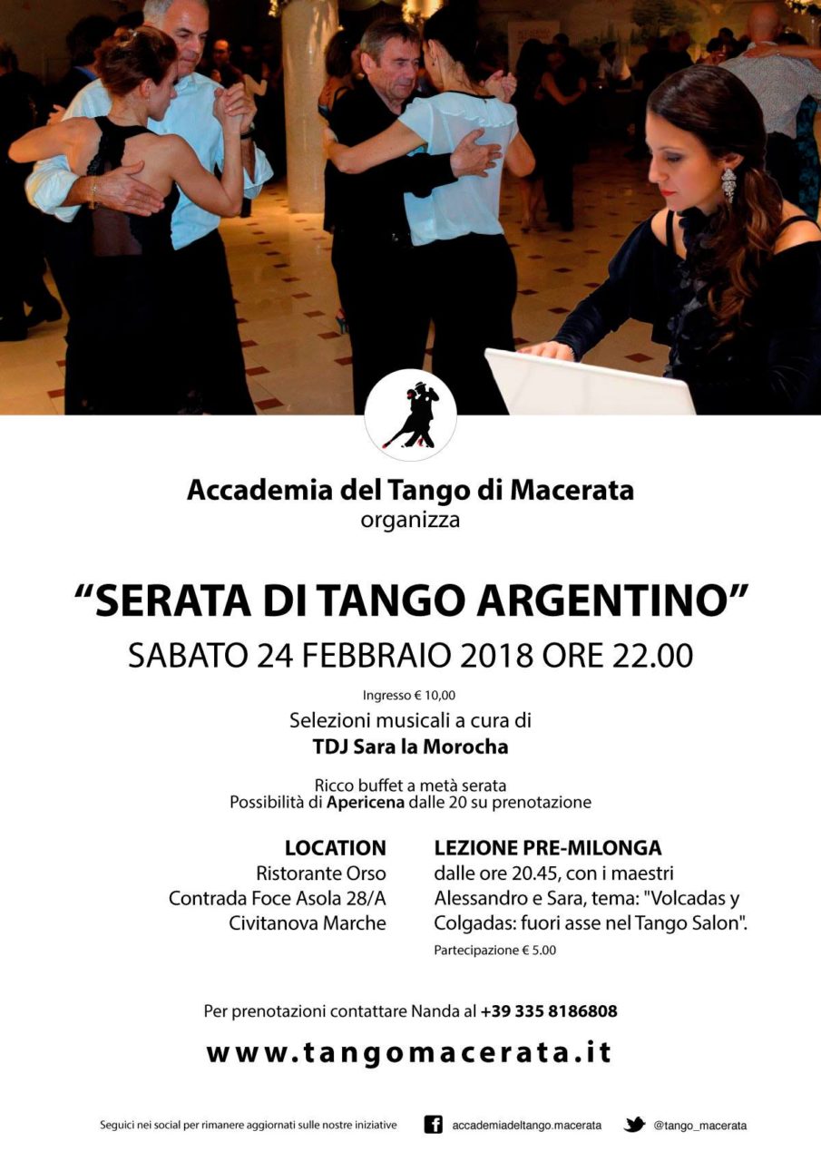 Locandina Serata di Tango Argentino Sabato 24 Febbraio 2018